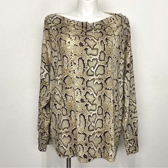 Hayden Tops - Hayden Tan Black Snake Print Boat Neck Long Sleeve Pullover Blouse Size 3X